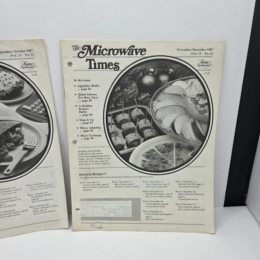 The Microwave Times Magazine Lot of 2 1987 Vol 13 Vintage Recipe Issues